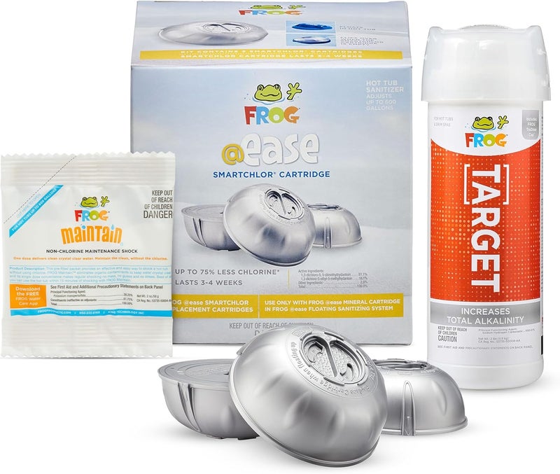 Frog @Ease Replacement SmartChlor Cartridge 3 Pack with Total Alkalinity Increaser & 1 Pack of Maintain for use with Hot Tub @Ease Floating System - Image 1