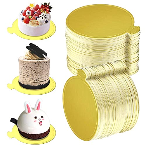 UPlama UPlama 200PCS Round Mini Cake Boards Gold Circle Base Paper Cupcake Dessert Displays Tray Decorating Cakes Pastries Party Wedding Birthday Catering  Restaurant Bakeware 