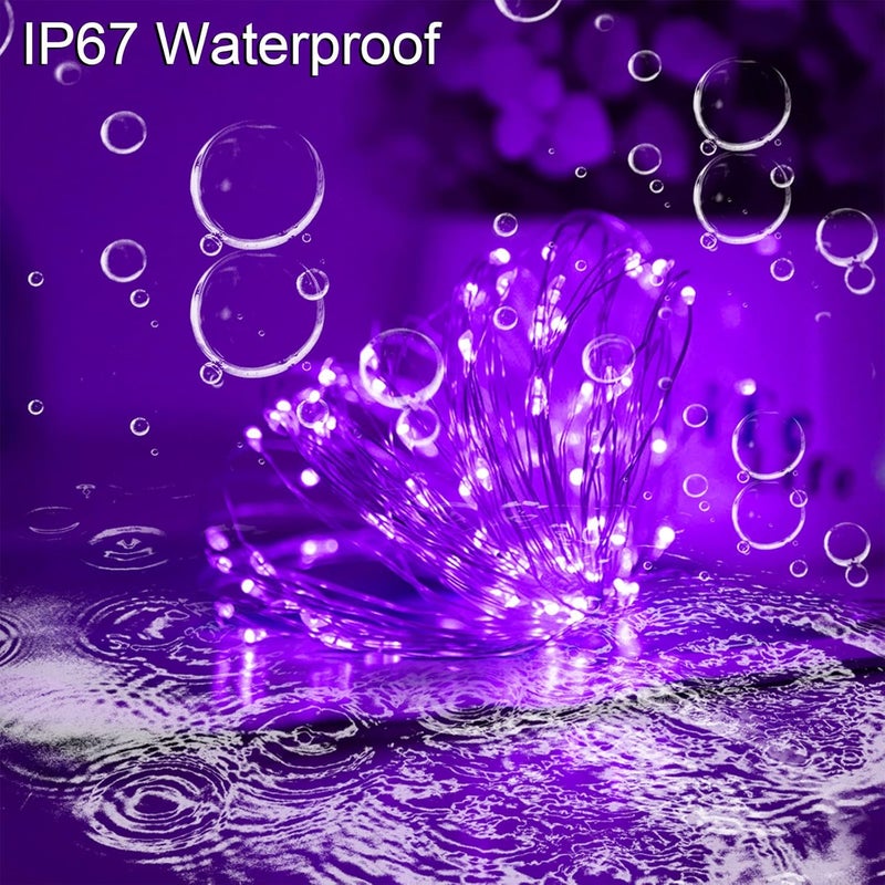 YAOZHOU Solar Christmas Halloween String Lights Purple Outdoor Waterproof 2Pack Total 200Led 8 Modes Copper String Lights Fairy Lights for Valentine's Day Garden, Patio, Fence, Balcony, Outdoors - Image 3