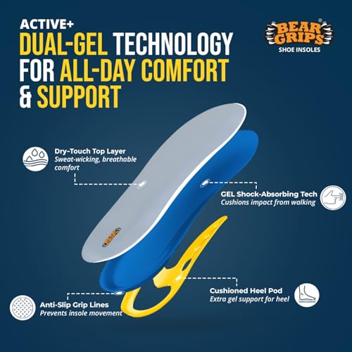 BEAR GRIPS Orthotic Shoe Insoles for All Day Comfort – Shock-Absorbing Gel & Heel Cushion for Pain Relief – Active+ Insoles | Men & Women| UK Size 5 to 9 - Image 2