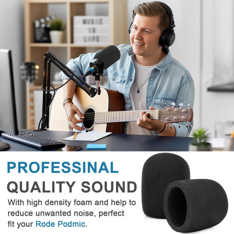 ChromLives Windscreen for Rode Podmic, 2Pack Microphone Pop Filter Foam Cover Compatible with Rode Podmic, Procaster, Podcaster, NT1, NT-USB, Mic Cover Replacement for Noise Reduction By ChromLives, Black - Image 4