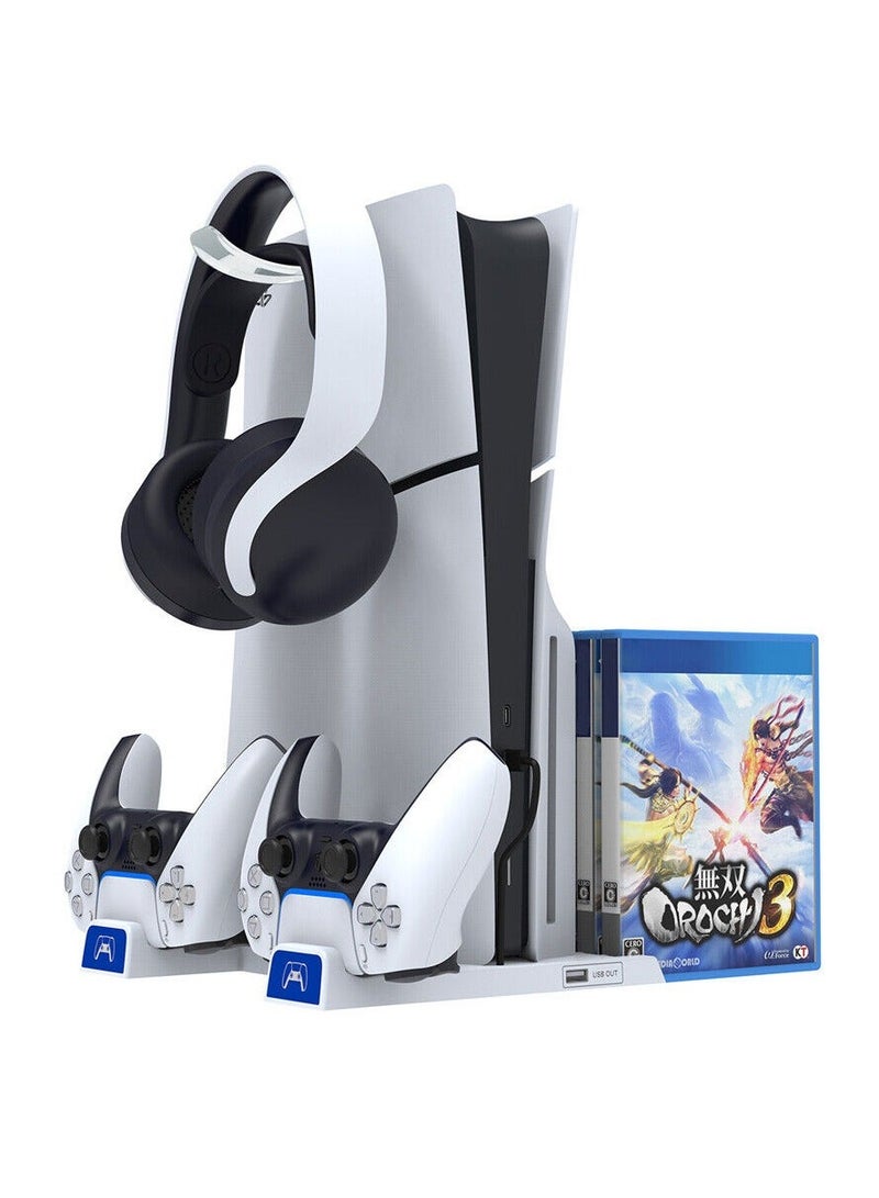 🎮 PS5 / PS5 Slim Multifunctional Cooling Stand | Dual Controller Charging Base ⚡ | Game Disc Holder 💿 | Headphone Hook 🎧 | USB Charging Port 🔌 | Heat Dissipation Vertical Stand for PlayStation 5 - Image 3