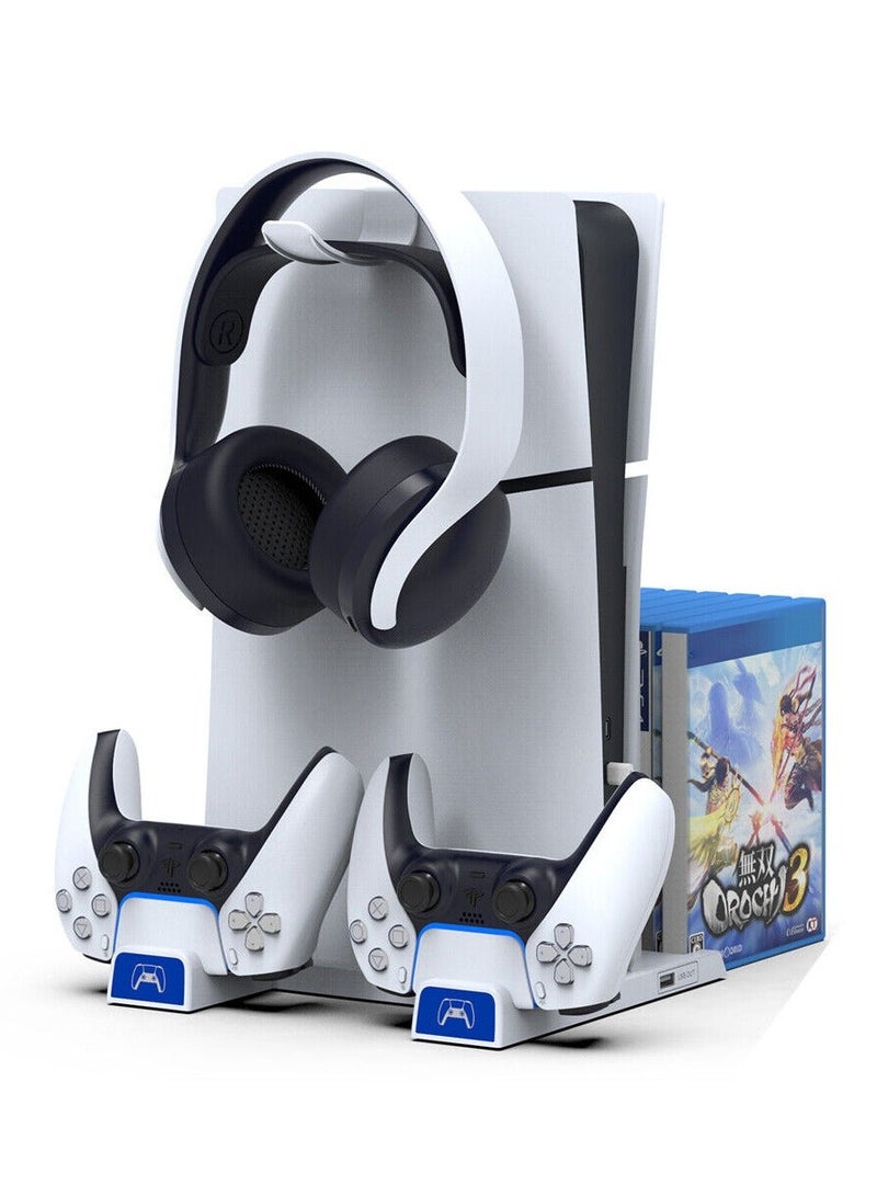 🎮 PS5 / PS5 Slim Multifunctional Cooling Stand | Dual Controller Charging Base ⚡ | Game Disc Holder 💿 | Headphone Hook 🎧 | USB Charging Port 🔌 | Heat Dissipation Vertical Stand for PlayStation 5 - Image 4