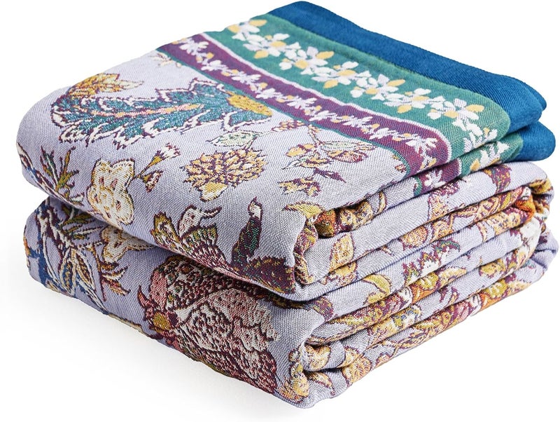 VANJOROY Boho Throw Blanket 60" x 80", 100% Organic Cotton Breathable Ultra Soft Bed Purple Quilt Throw - All Season Luxury Floral Farmhouse Decor Blanket for Sofa Couch Chair and Gift. - Image 1