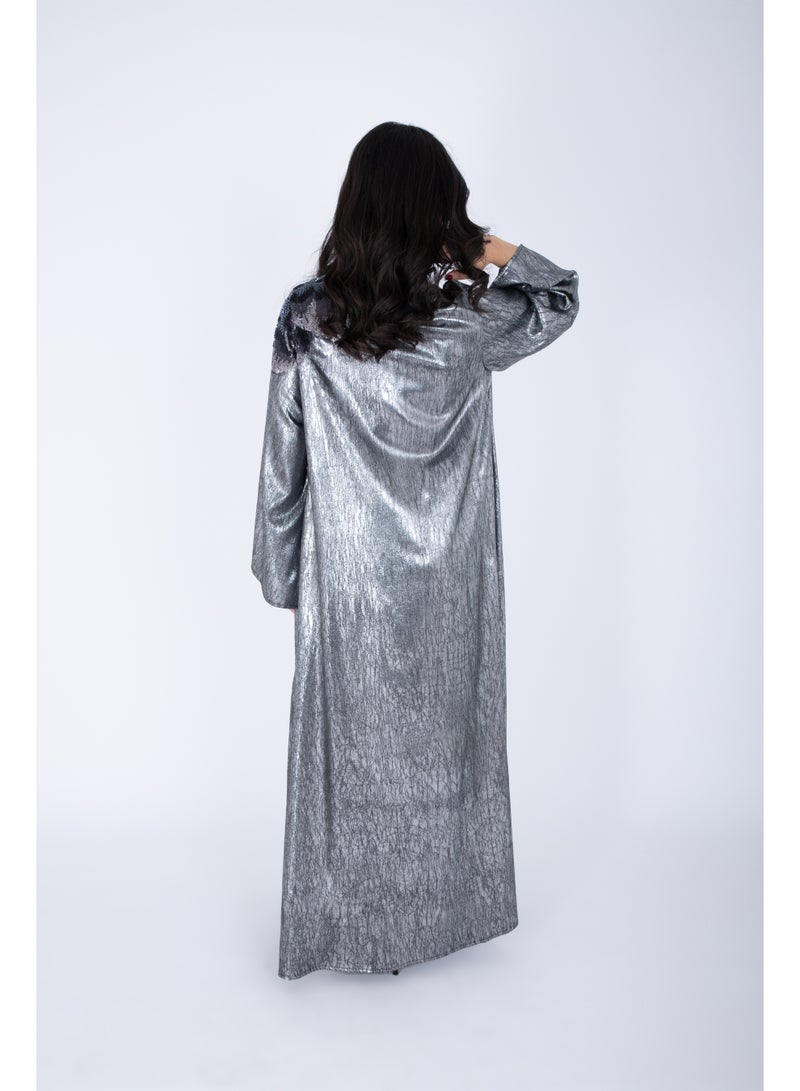 IKKXA Shimmer Fabric Shoulder Flower Jalabiya - Image 4