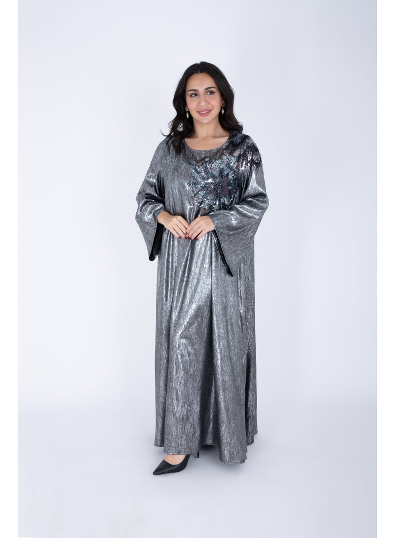 IKKXA Shimmer Fabric Shoulder Flower Jalabiya - Image 5