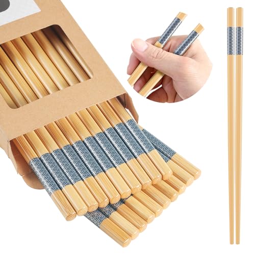 LOROTOCO 10Pairs Bamboo Chopsticks Reusable | Dishwasher Safe | Non slip | Chinese -（9.45in） - Image 1