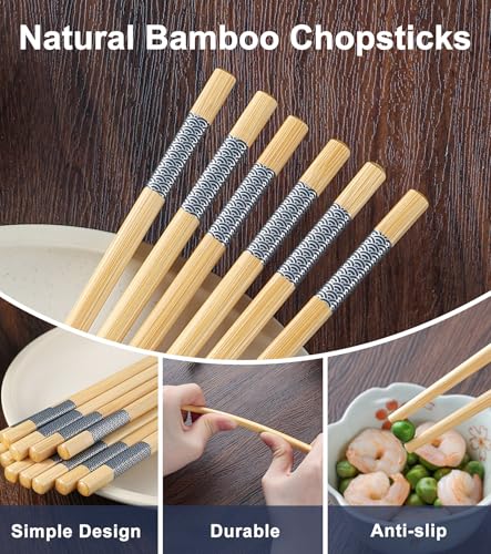 LOROTOCO 10Pairs Bamboo Chopsticks Reusable | Dishwasher Safe | Non slip | Chinese -（9.45in） - Image 4