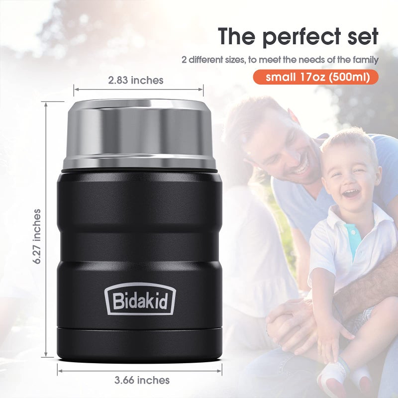 Bidakid حاويات بيداكيد للطعام الساخن، عبوة 2 من جرة الطعام المعزولة للأطعمة الساخنة، حاويات حساء، صناديق غداء للأطعمة الساخنة والباردة مع حقيبة حمل وملعقة قابلة للطي - Image 5