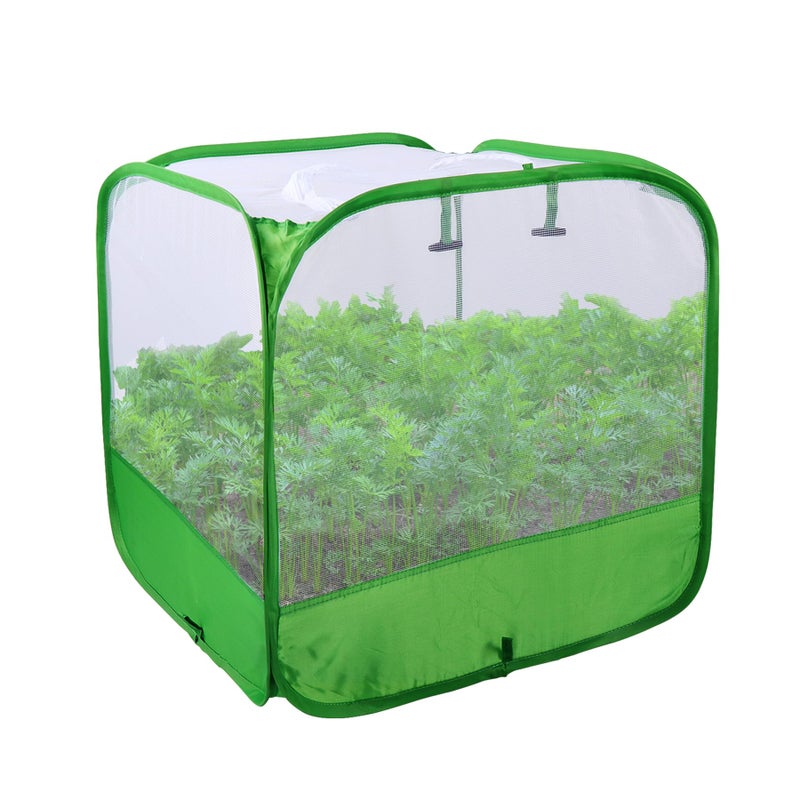 RESTCLOUD Mesh Plant Cover for Outdoor, Plant Netting Protector Garden Cover Cloche for Fruit, Vegetables, Strawberry, Flowers and Herbs Pop-Up Cage with 4 Stakes (White with Green, 19.7" x 19.7" x 19.7") - Image 1
