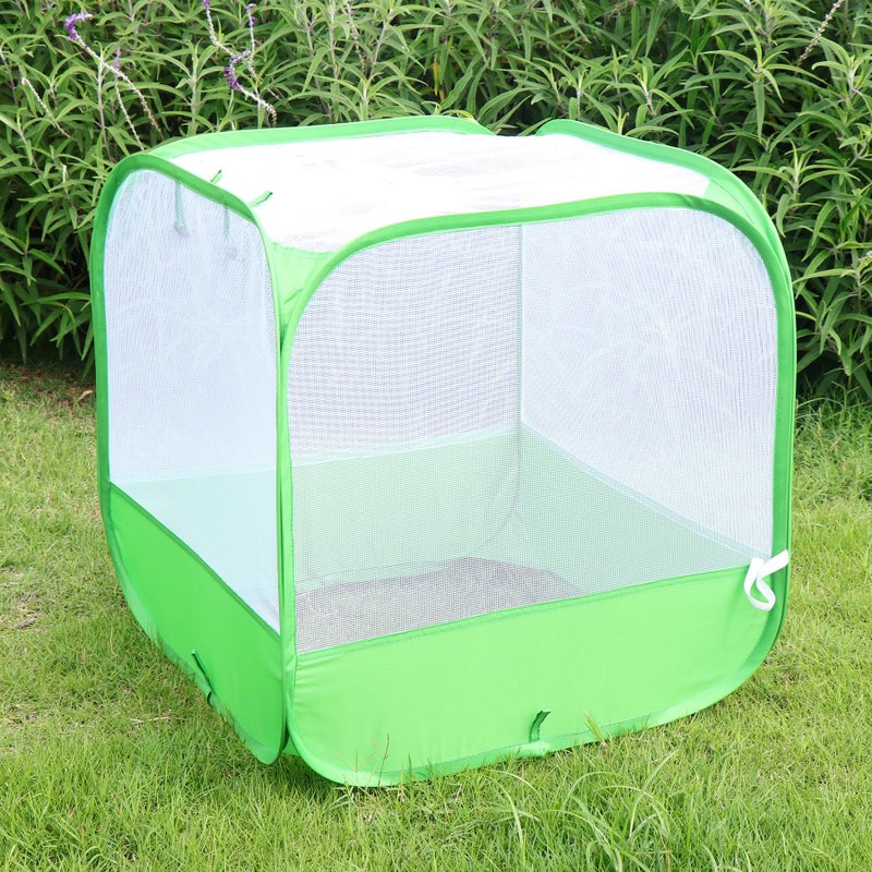 RESTCLOUD Mesh Plant Cover for Outdoor, Plant Netting Protector Garden Cover Cloche for Fruit, Vegetables, Strawberry, Flowers and Herbs Pop-Up Cage with 4 Stakes (White with Green, 19.7" x 19.7" x 19.7") - Image 2