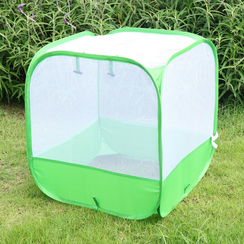 RESTCLOUD Mesh Plant Cover for Outdoor, Plant Netting Protector Garden Cover Cloche for Fruit, Vegetables, Strawberry, Flowers and Herbs Pop-Up Cage with 4 Stakes (White with Green, 19.7" x 19.7" x 19.7") - Image 3