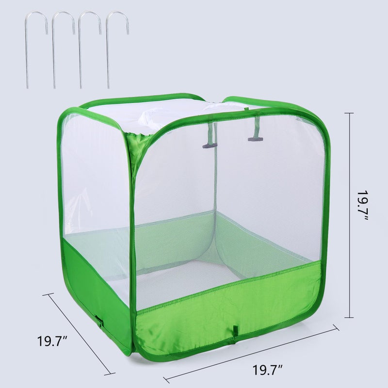 RESTCLOUD Mesh Plant Cover for Outdoor, Plant Netting Protector Garden Cover Cloche for Fruit, Vegetables, Strawberry, Flowers and Herbs Pop-Up Cage with 4 Stakes (White with Green, 19.7" x 19.7" x 19.7") - Image 5
