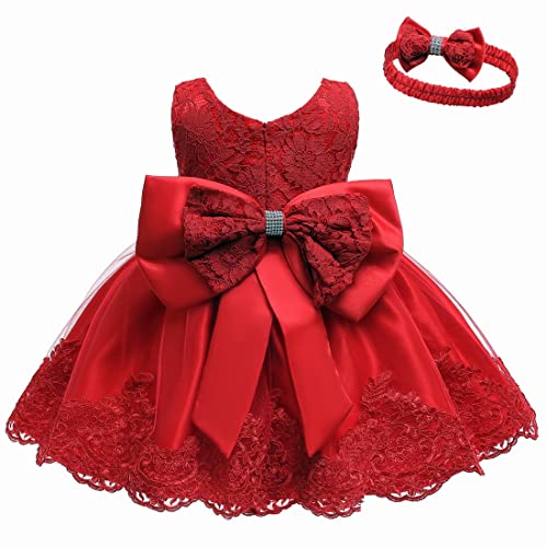 LZH Big Bowknot Dress Girls Birthday Wedding Party Dresses Christmas Toddler Girl Dress Red - Image 1