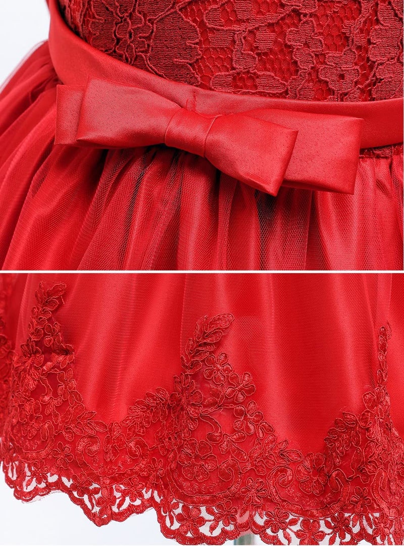 LZH Big Bowknot Dress Girls Birthday Wedding Party Dresses Christmas Toddler Girl Dress Red - Image 5