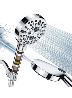 TAYRAN Handheld Shower Head with Filter, High Pressure 9 Spray Mode Showerhead Built-in Power Wash with Hose, Bracket and Water Softener for Hard Water Remove Chlorine and Harmful Substance, Chrome 