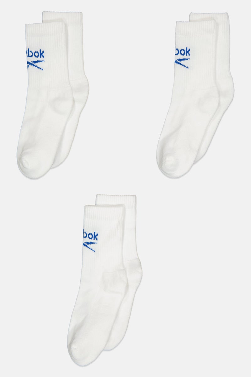 Reebok Men 3 Pairs Brand Logo Crew Socks, White - Image 3