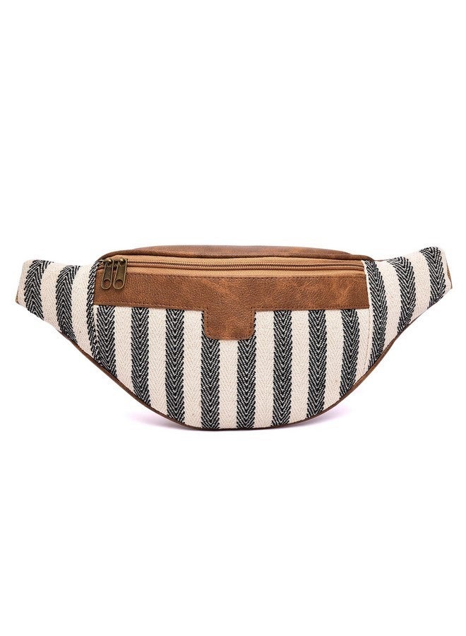 K London حقيبة خصر متعددة الألوان من كانفاس ك لندن أنيقة|حقيبة فاني|حزام نقود|حقيبة سفر جانبية أنيقة لحامل جواز السفر مع حزام قابل للتعديل(11704_CRM_Stripes) - Image 1
