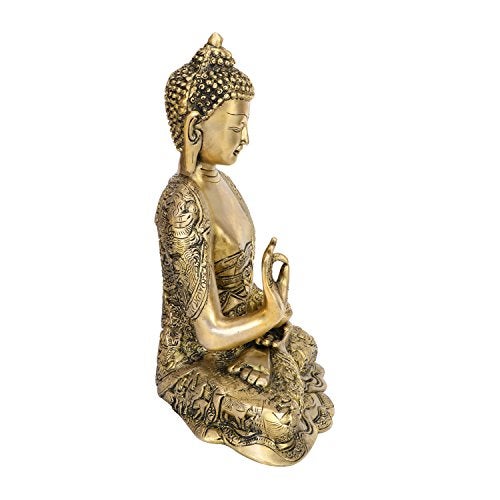 Kartique Brass Life Story Buddha Blessing with Sacred Kalash & Draped in Shawl for Home Decoration Office Table Vastu Showpiece Gold Color 12 Inches Buddha Idol for Home Decor - Image 5