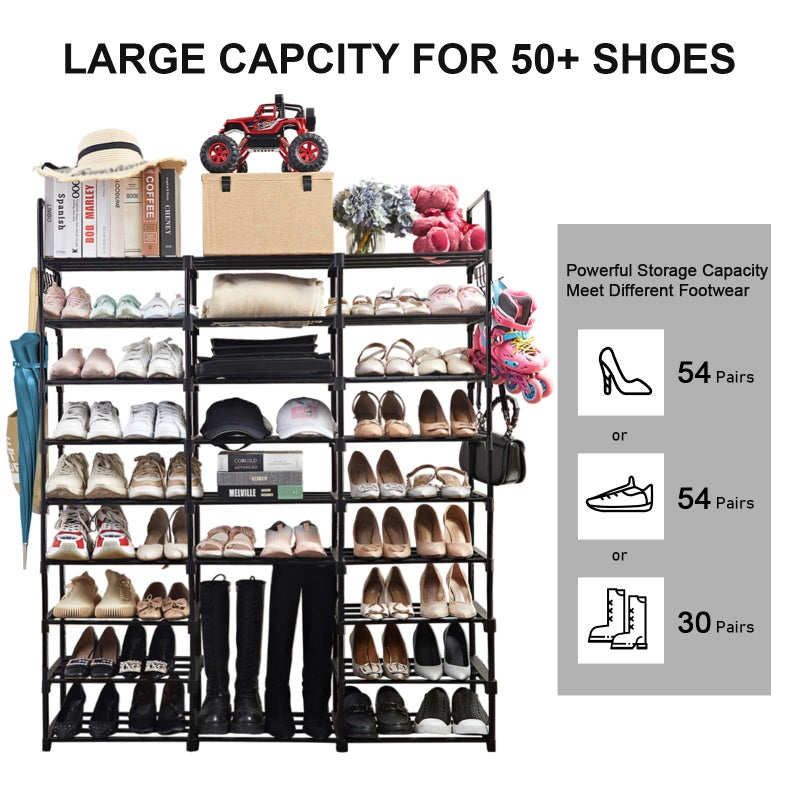 Mavivegue 9-Tier Metal Shoe Rack - Holds 50-55 Pairs, Tall Storage Shelf for Shoes, Boots, Entryway, Closet, Garage - Image 4