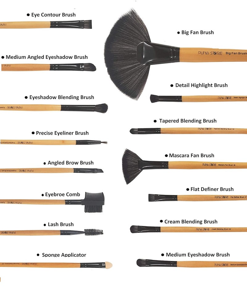 Puna Store 30 Piece Bamboo Makeup brush Set Premium Synthetic Makeup Brushes Cruelty Free Vegan Brushes Kabuki Foundation - Image 5