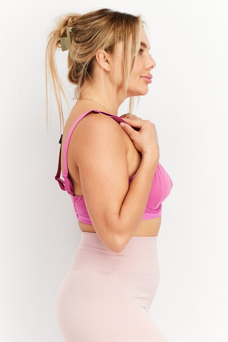 Adidas Women Sportswear Fit Brand Logo Sports Bra, Pink - Image 4