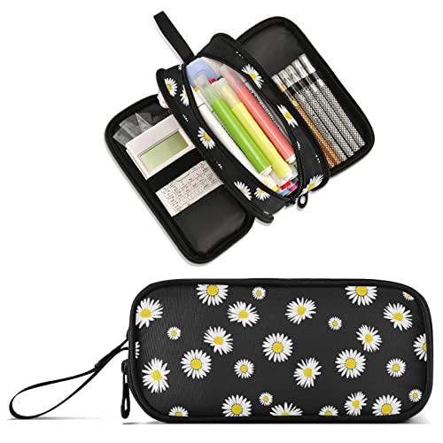 XUWU Daisy Large Capacity Pencil Case Pencil Pouch Office School Large Storage Pen Bag 3 Compartment pencil box for Adults School Teen Girl Boy Men Women - Image 1