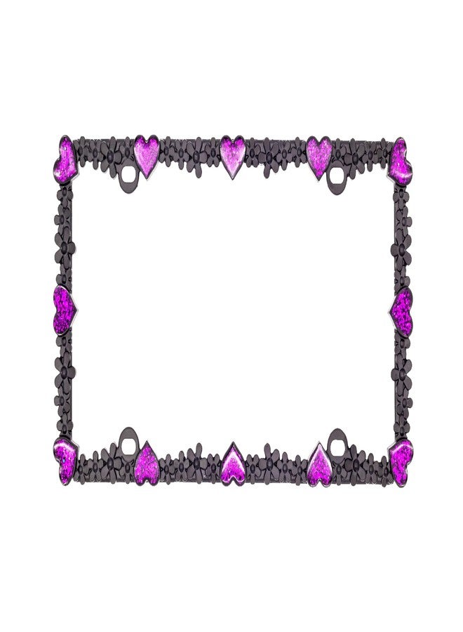 Creathome 3D Shining Daisy Heart License Plate Frame from Pure Zinc Alloy Metal Perfect Plate Holder, Matt Black with Purple Glitter, Luminously Heart - Image 3