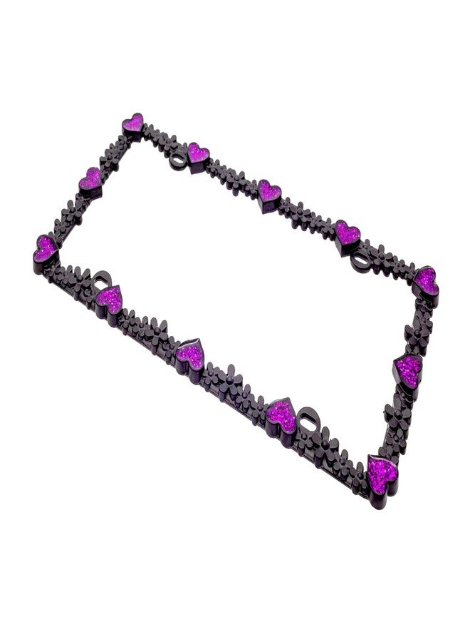 Creathome 3D Shining Daisy Heart License Plate Frame from Pure Zinc Alloy Metal Perfect Plate Holder, Matt Black with Purple Glitter, Luminously Heart - Image 5