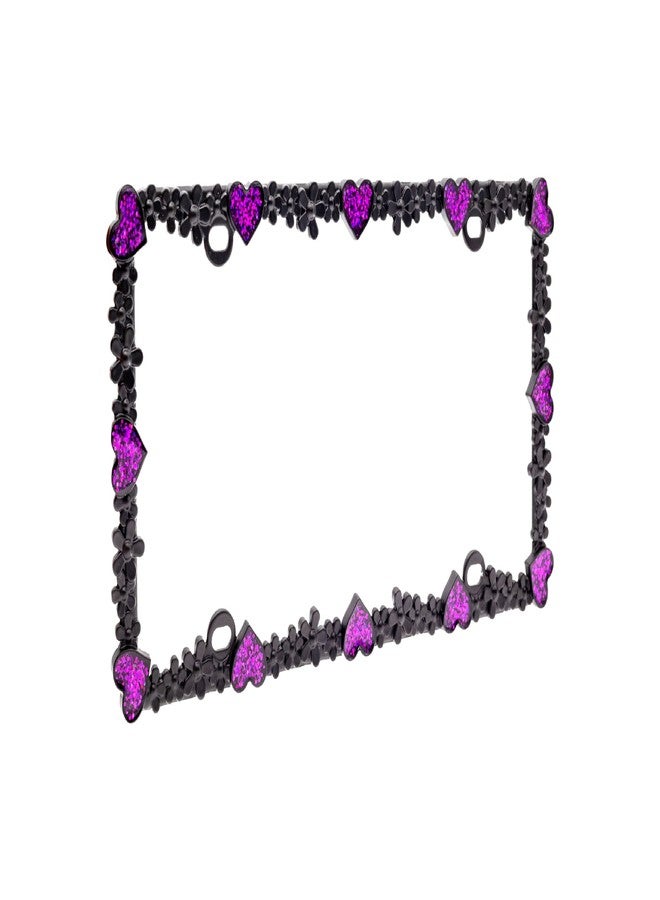 Creathome 3D Shining Daisy Heart License Plate Frame from Pure Zinc Alloy Metal Perfect Plate Holder, Matt Black with Purple Glitter, Luminously Heart - Image 4