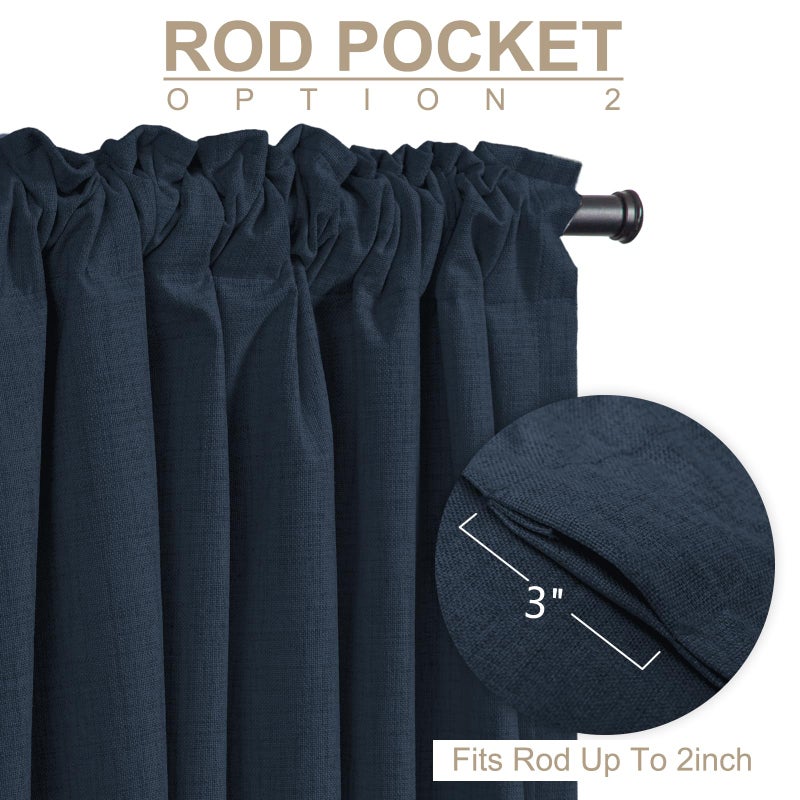 100% Blackout Shield Linen Blackout Curtains for Bedroom 84 Inches Long, Back Tab/Rod Pocket Living Room Drapes, Thermal Insulated Blackout Curtains 2 Panels Set, 50" W x 84" L, Navy - Image 4