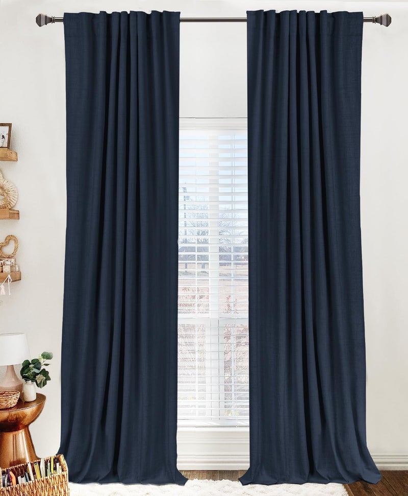 100% Blackout Shield Linen Blackout Curtains for Bedroom 84 Inches Long, Back Tab/Rod Pocket Living Room Drapes, Thermal Insulated Blackout Curtains 2 Panels Set, 50" W x 84" L, Navy - Image 1