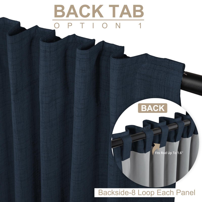 100% Blackout Shield Linen Blackout Curtains for Bedroom 84 Inches Long, Back Tab/Rod Pocket Living Room Drapes, Thermal Insulated Blackout Curtains 2 Panels Set, 50" W x 84" L, Navy - Image 3