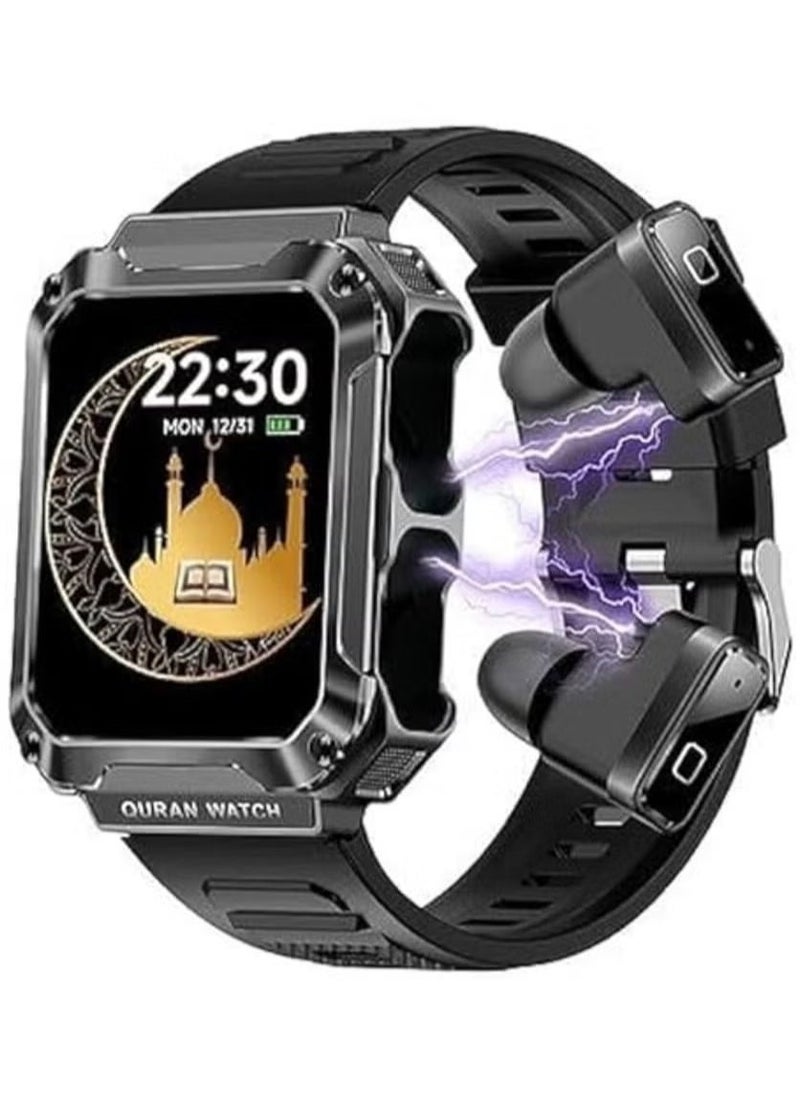 Haino Teko Watch Buds ST-4 Quran Watch & Earbuds Combo | Full Quran (114 Chapters), 5 Times Prayer Times, 4GB MP3 Speaker, Bluetooth Earbuds, Stylish Design, Ideal for Daily Use, iPhone & Android Compatible  - Image 1