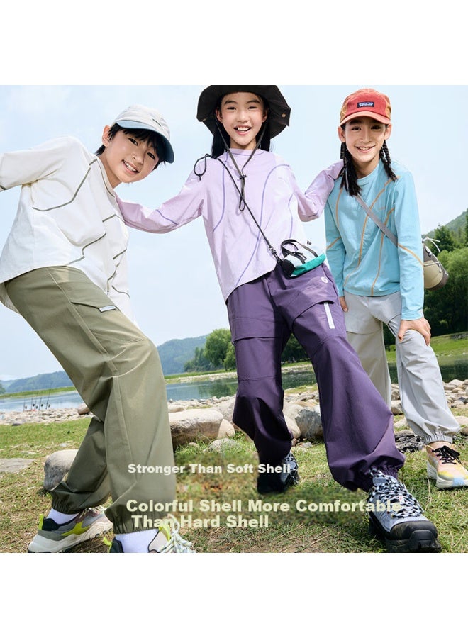Onmygame Color Shell Series Children's Lightweight Outdoor Sports Pants Autumn Season, Light Gray, Size 140 - Image 3