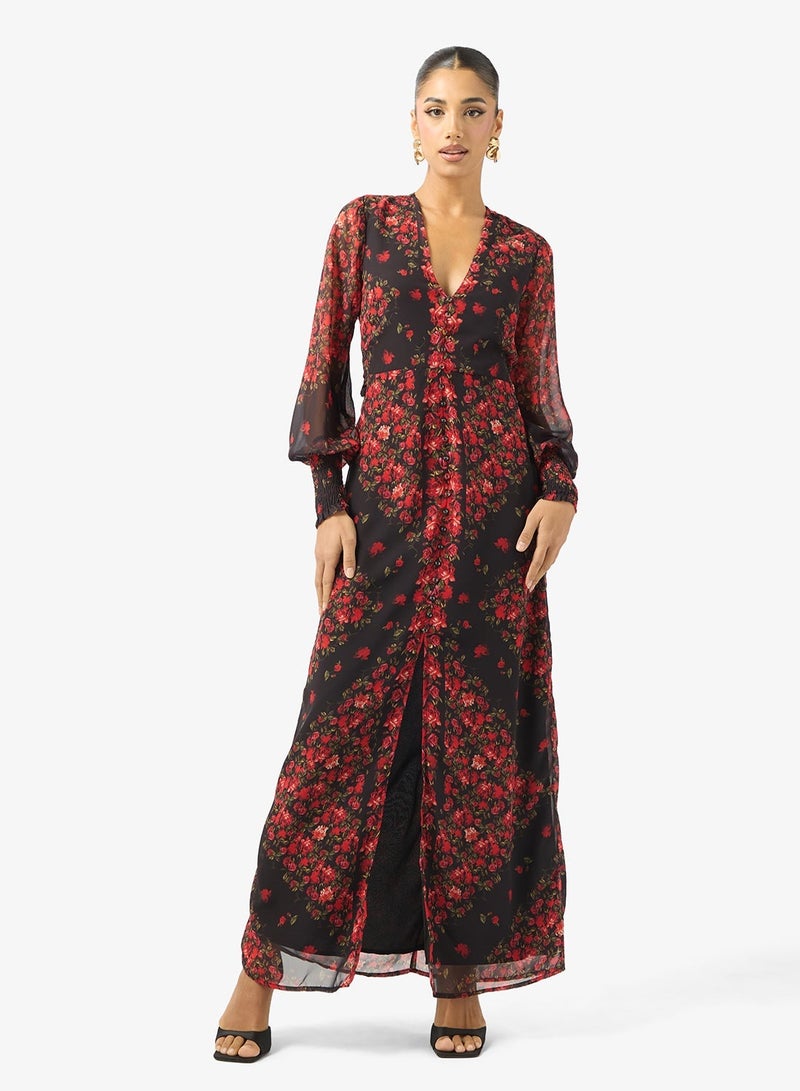Hope & Ivy Long Sleves Eveng   Floral Prt Maxi Dress - Image 4