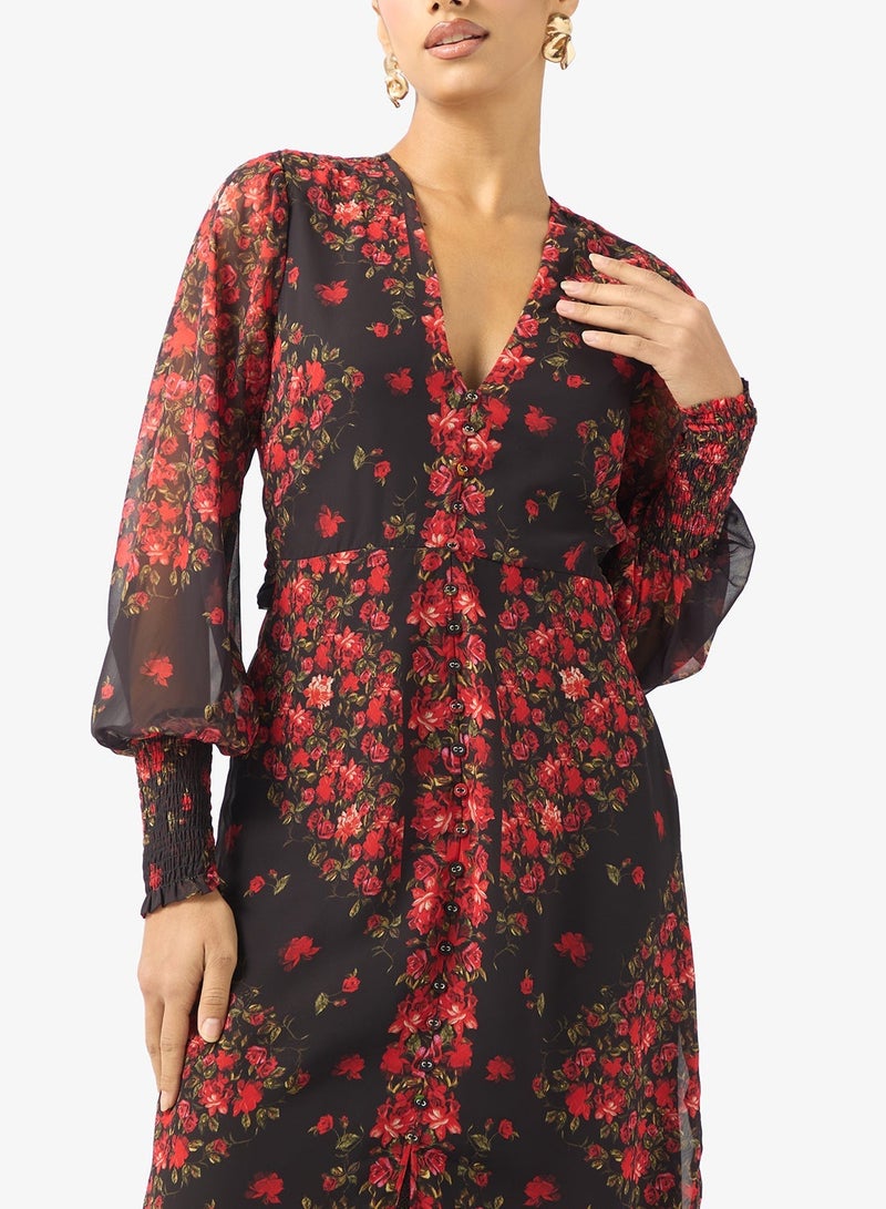 Hope & Ivy Long Sleves Eveng   Floral Prt Maxi Dress - Image 3
