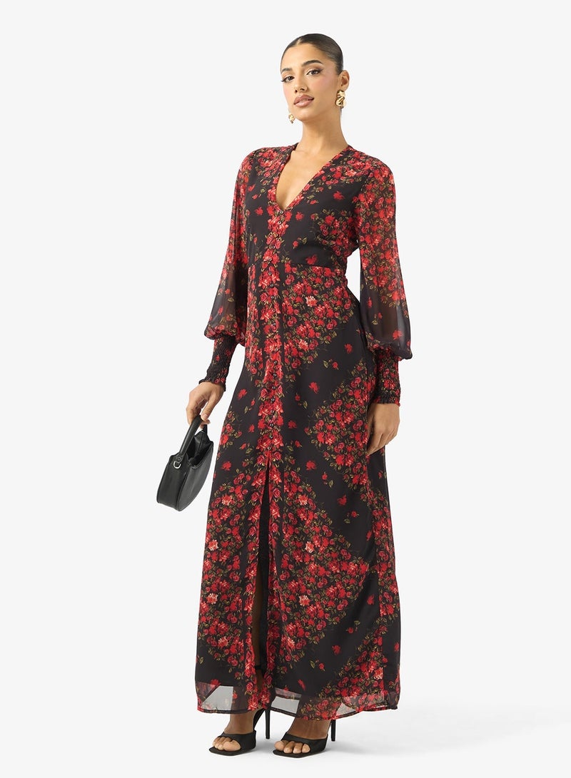 Hope & Ivy Long Sleves Eveng   Floral Prt Maxi Dress - Image 1