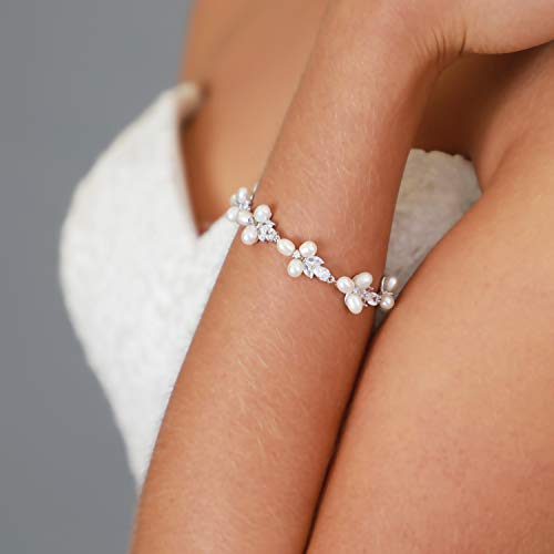 Mariell Freshwater Pearl Bridal Bracelet, 7 1/8" Plus 1/2" Extender, Wedding, Prom Jewelry Gift for Women - Image 3