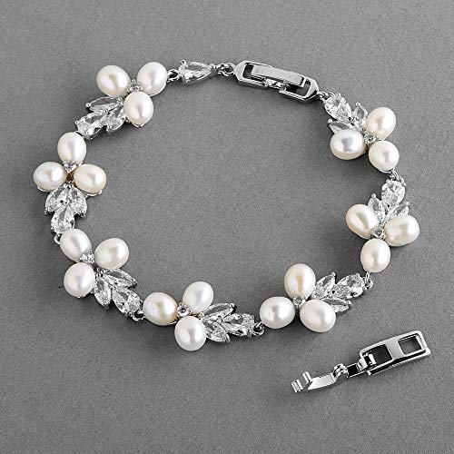 Mariell Freshwater Pearl Bridal Bracelet, 7 1/8" Plus 1/2" Extender, Wedding, Prom Jewelry Gift for Women - Image 5