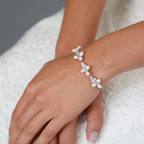 Mariell Freshwater Pearl Bridal Bracelet, 7 1/8" Plus 1/2" Extender, Wedding, Prom Jewelry Gift for Women - Image 4