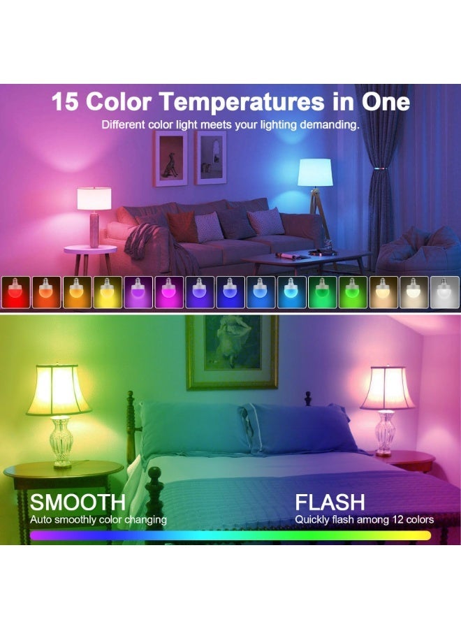 مصابيح إضاءة LED E27، مصابيح إضاءة قابلة لإعادة الشحن وخافتة للضوء مع جهاز تحكم عن بعد، تغيير ألوان RGB، وظيفة التوقيت، لمبة مغناطيسية تعمل بالبطارية قابلة للفصل، عبوتان - Image 2