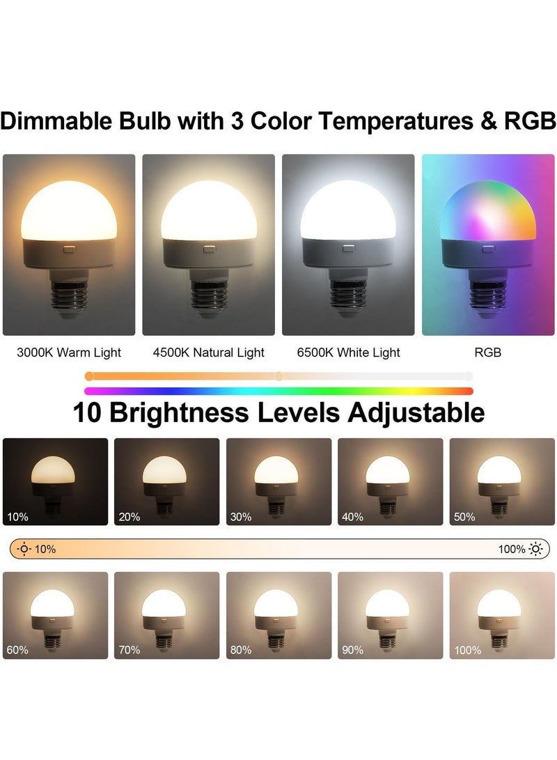 مصابيح إضاءة LED E27، مصابيح إضاءة قابلة لإعادة الشحن وخافتة للضوء مع جهاز تحكم عن بعد، تغيير ألوان RGB، وظيفة التوقيت، لمبة مغناطيسية تعمل بالبطارية قابلة للفصل، عبوتان - Image 3