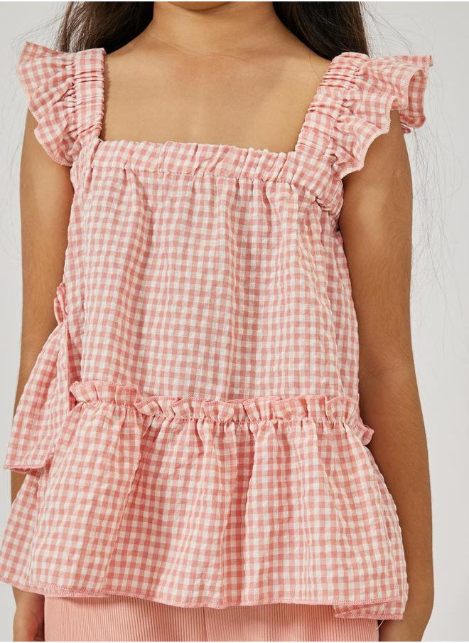 Styli - Gingham Check Ruffled Top & Pants Set - Image 1