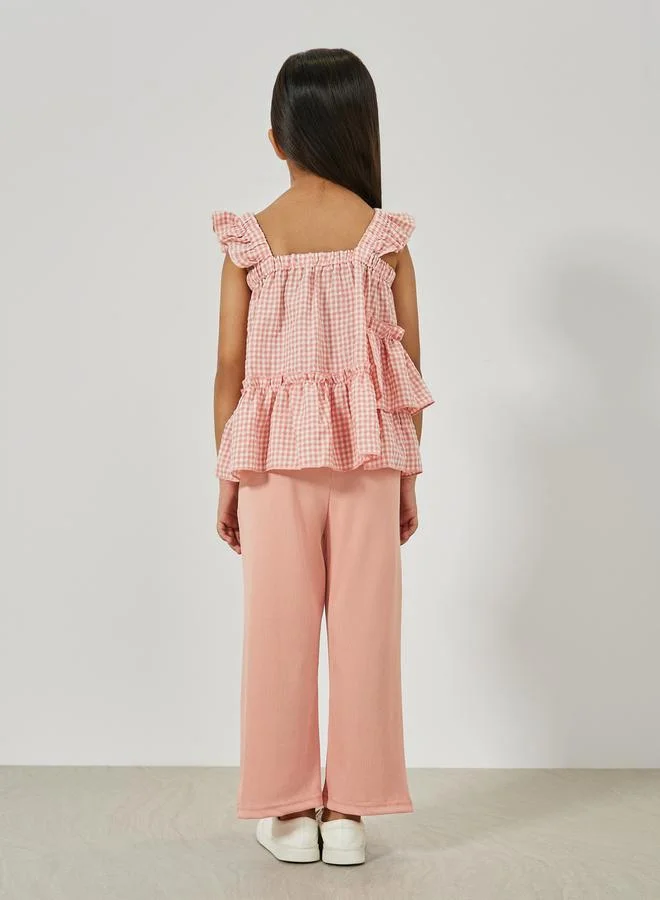 ستايلي Gingham Check Ruffled Top & Pants Set