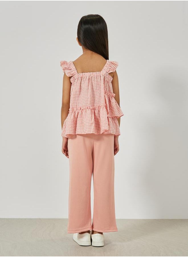 Styli - Gingham Check Ruffled Top & Pants Set - Image 1