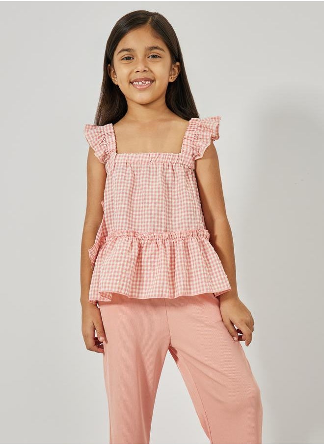 Styli - Gingham Check Ruffled Top & Pants Set - Image 1