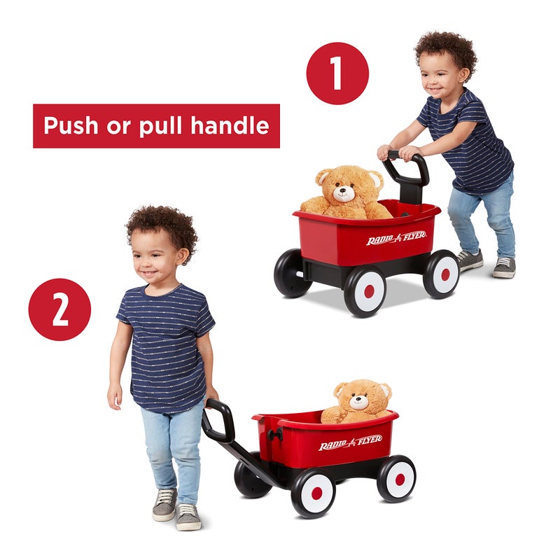 Radio Flyer Push & Pull Walker Wagon with Teddy Bear, Red, for Kids 1-4 Years Old, Locking Handle for Stability, Baby Push Walker Converts to Pull Wagon, for Indoor & Outdoor Play - Image 2