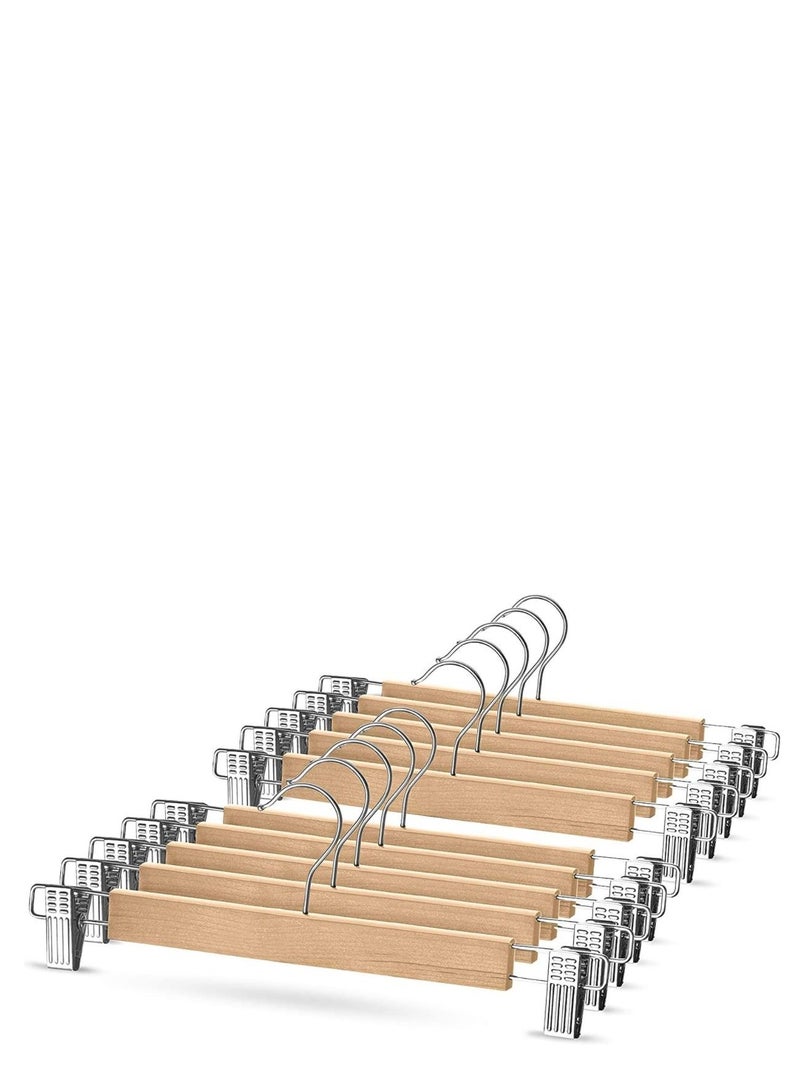 Smooth Finish Solid Wood High-Grade Wooden 360° Swivel Hook Pants Hangers with Metal Clips Grip, Pack of 10 - Image 1