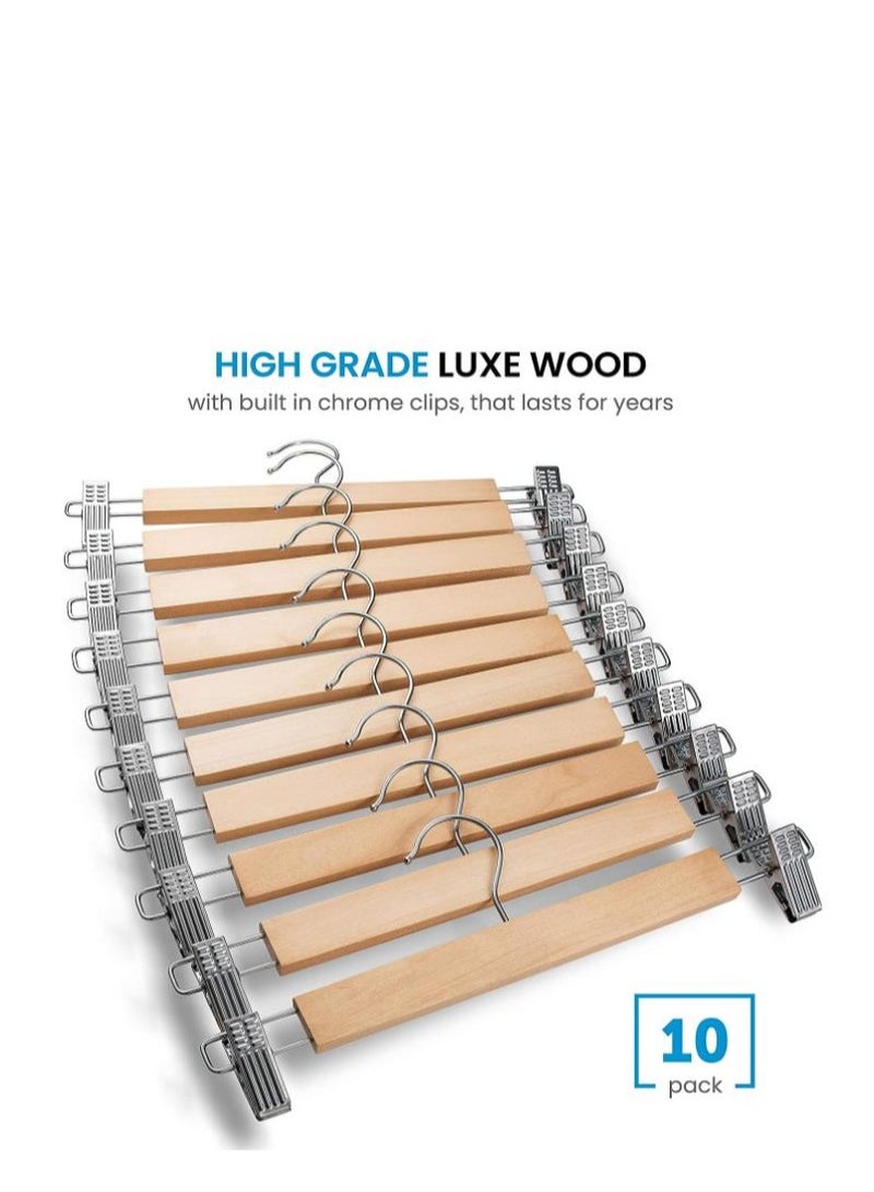 Smooth Finish Solid Wood High-Grade Wooden 360° Swivel Hook Pants Hangers with Metal Clips Grip, Pack of 10 - Image 2